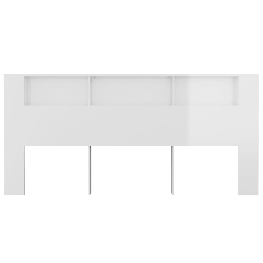 Sengegavl med hylder hvid højglans 220x18,5x104,5 cm