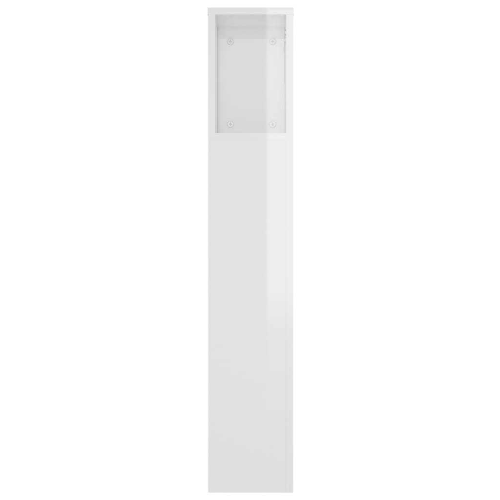 Sengegavl med hylder hvid højglans 220x18,5x104,5 cm