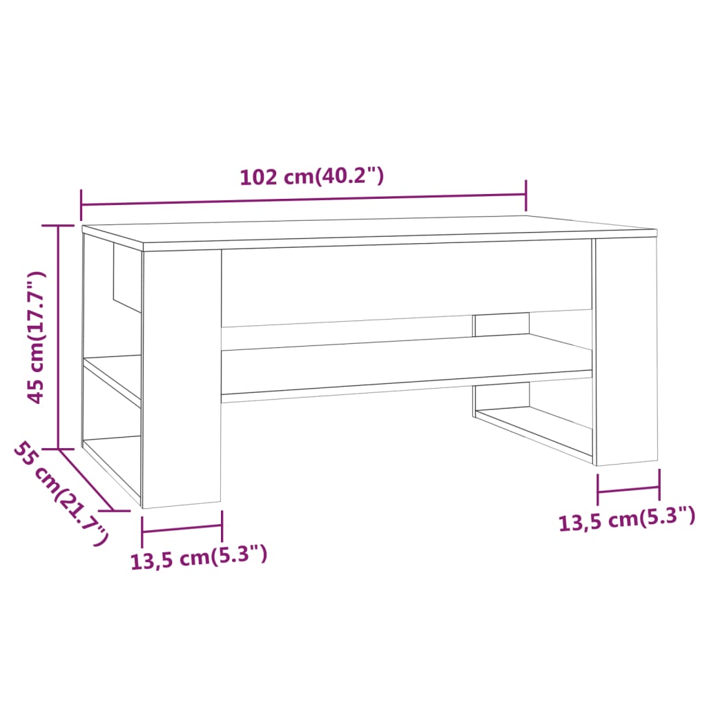 Sofabord Grå Sonoma 102x55x45 cm Træmateriale