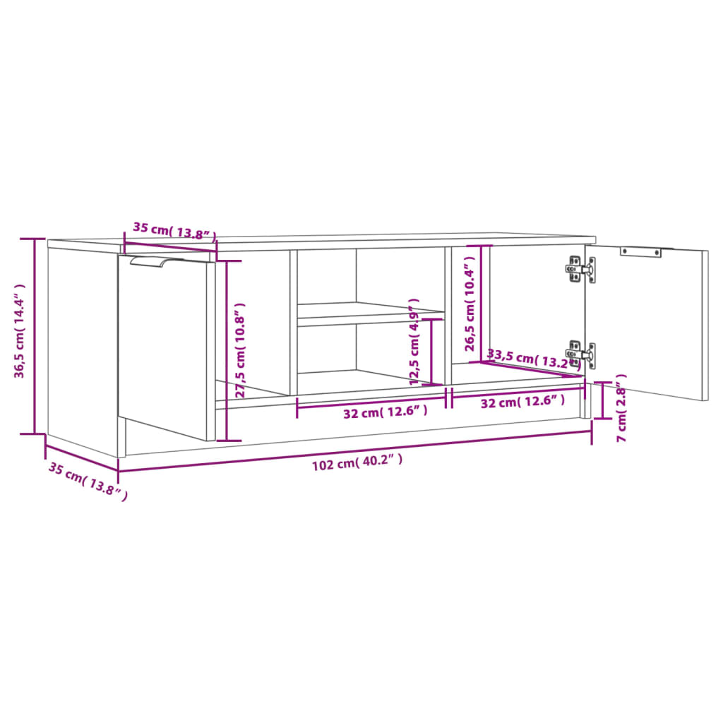 TV-Schrank Braun Eichen-Optik 102x35x36,5 cm Holzwerkstoff