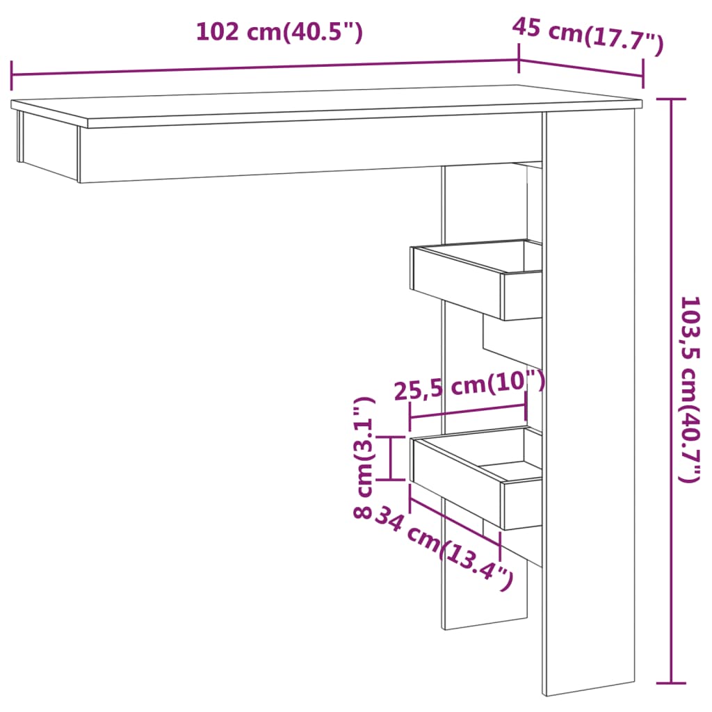 Wall Bar Bord Grå Sonoma 102x45x103,5 cm Træ Materiale