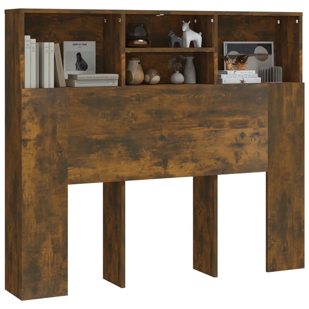 Sengegavl med hylder røget eg 120x19x103,5 cm