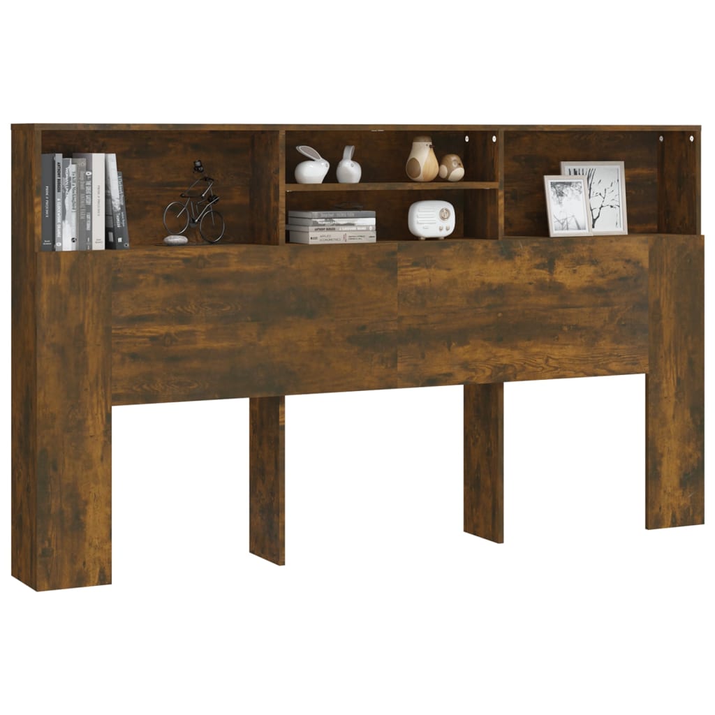 Sengegavl med hylder røget eg 180x19x103,5 cm