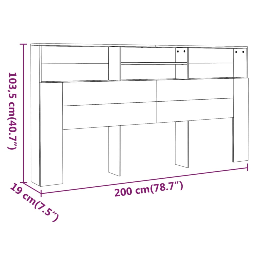Sengegavl med hylder Brun eg look 200x19x103,5 cm