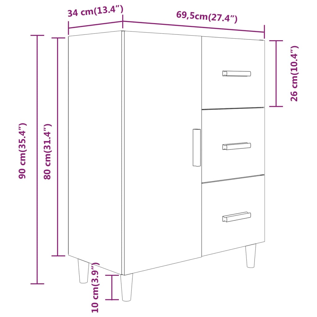 Skænk røget eg 69,5x34x90 cm træmateriale