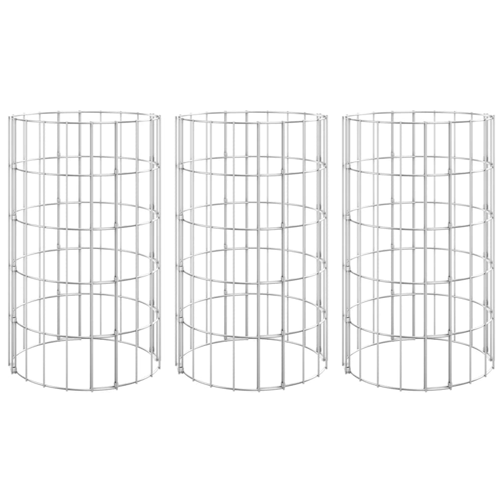 Gabion højbede 3 stk rund galvaniseret stål Ø30x50 cm