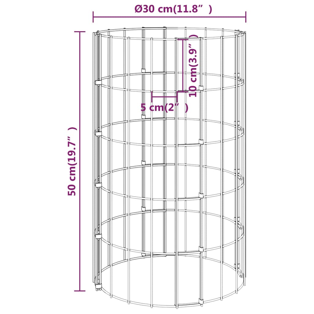 Gabion højbede 3 stk rund galvaniseret stål Ø30x50 cm