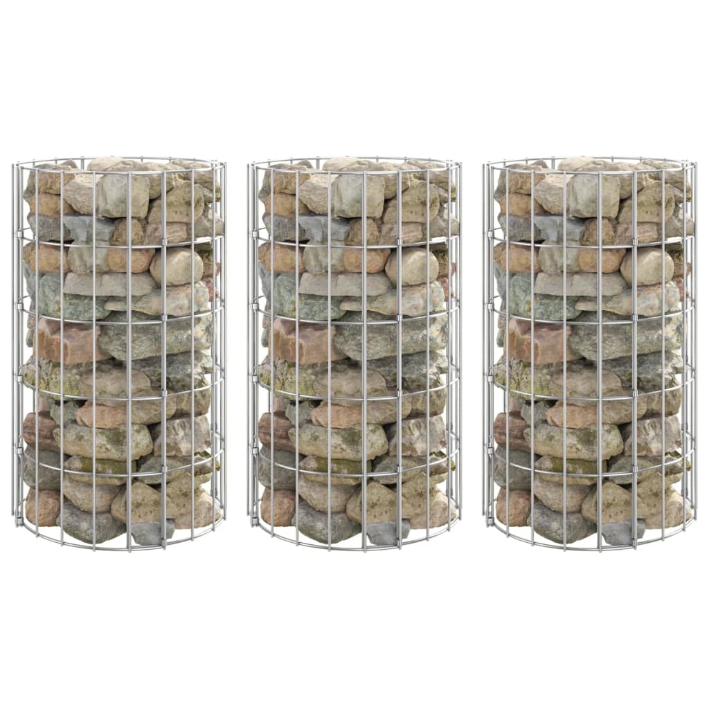 Gabion højbede 3 stk rund galvaniseret stål Ø30x50 cm