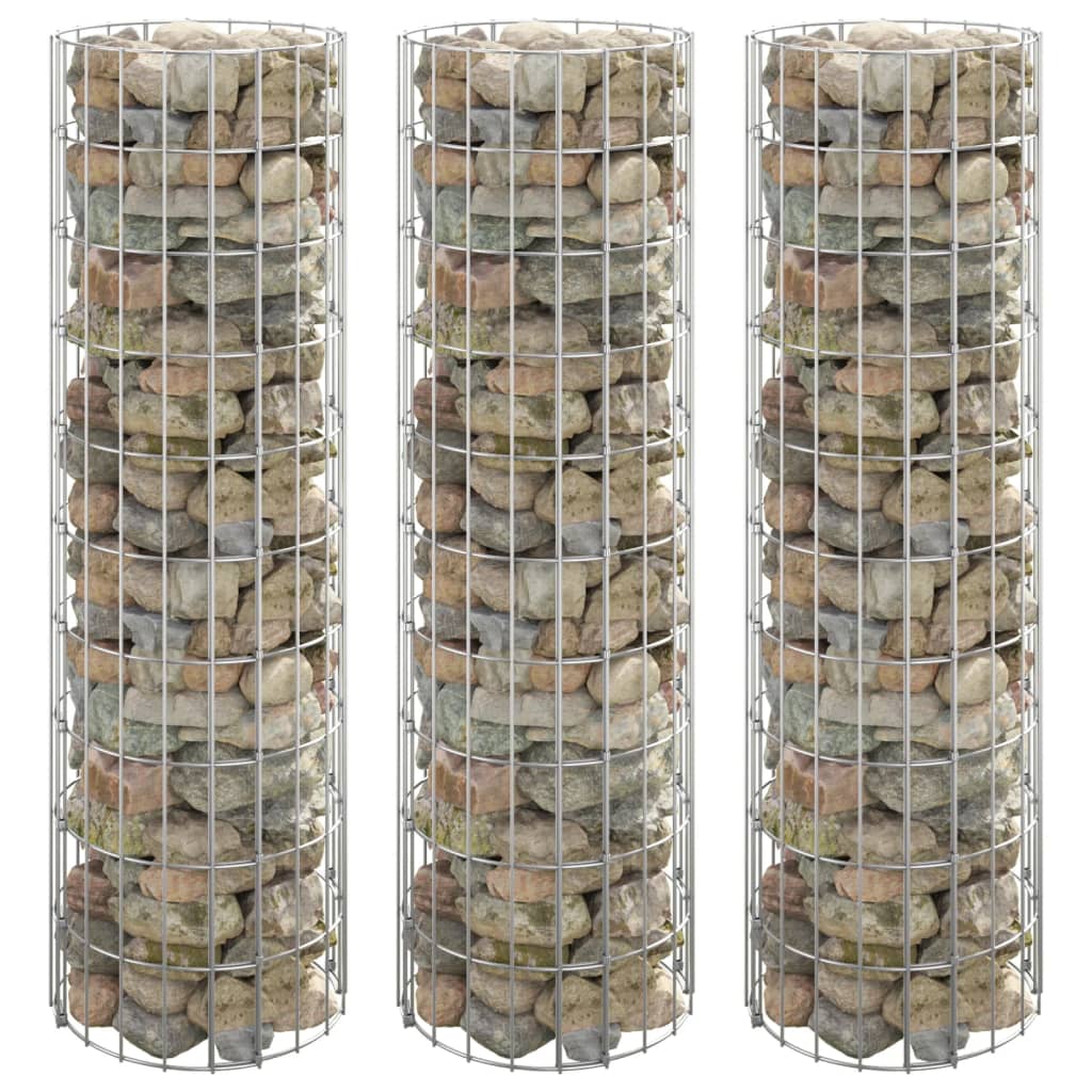 Gabion højbede 3 stk rund galvaniseret stål Ø30x100 cm