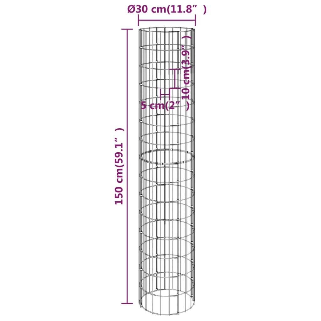 Gabion højbede 3 stk rund galvaniseret stål Ø30x150 cm