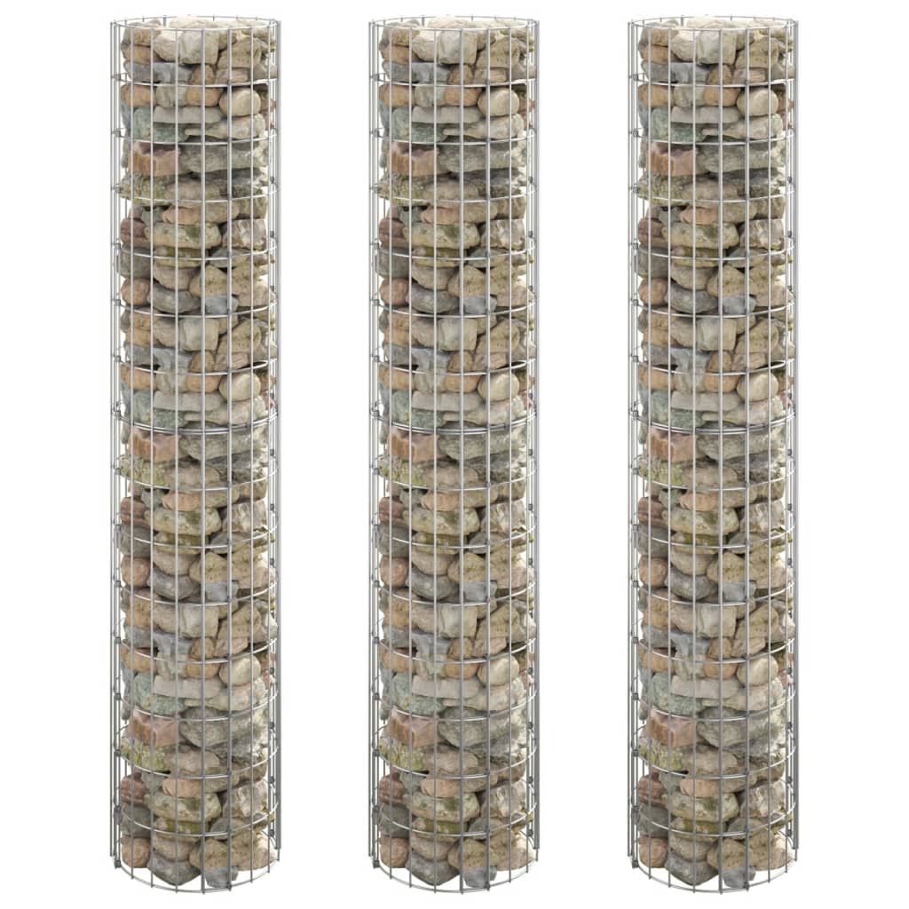 Gabion højbede 3 stk rund galvaniseret stål Ø30x150 cm