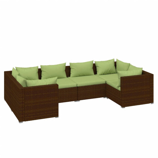 6-tlg. Garten-Lounge-Set mit Auflagen Poly Rattan Braun