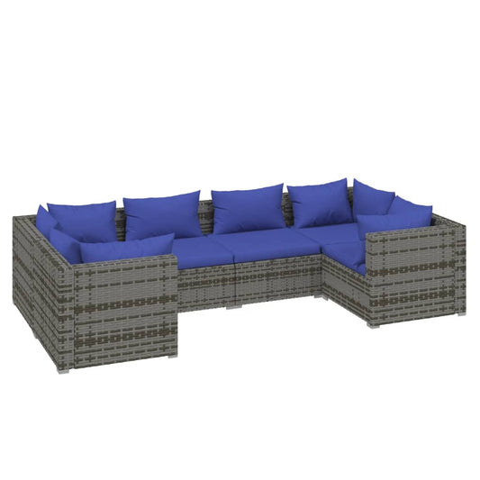 6-tlg. Garten-Lounge-Set mit Kissen Poly Rattan Grau