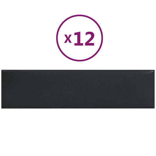 Wandpaneele 12 Stk. Schwarz 60x15 cm Kunstleder 1,08 m²