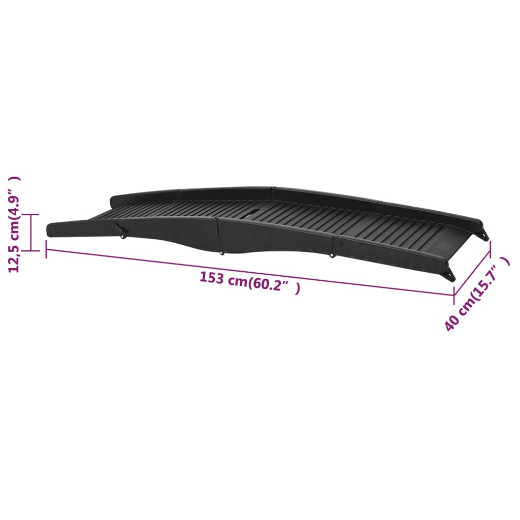 Hunderampe Foldbar Sort 153x40x12,5 cm Plast