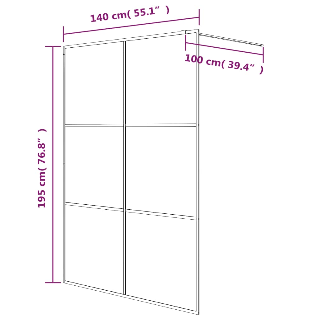 Bruseafskærmning til brusekabine sølv 140x195 cm ESG klart glas