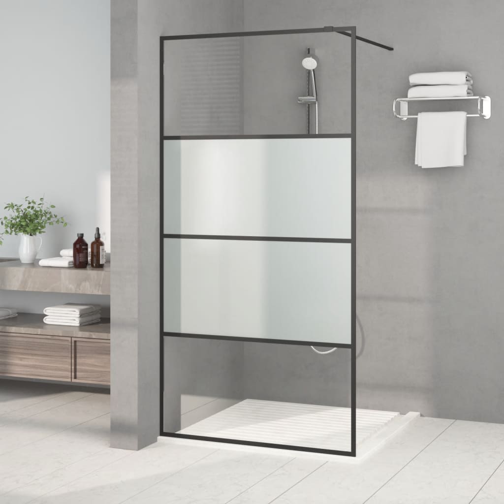 Bruseafskærmning til bruseniche sort 100x195 cm halvmat ESG