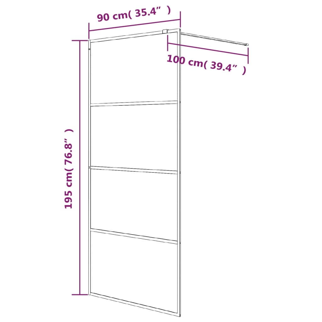 Bruseskærm til Walk-In Shower Sort 90x195cm Mat ESG Glas