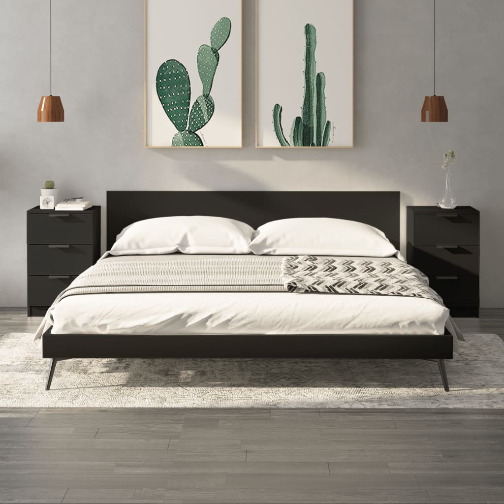 Sengeborde 2 stk Sort 40x36x65 cm