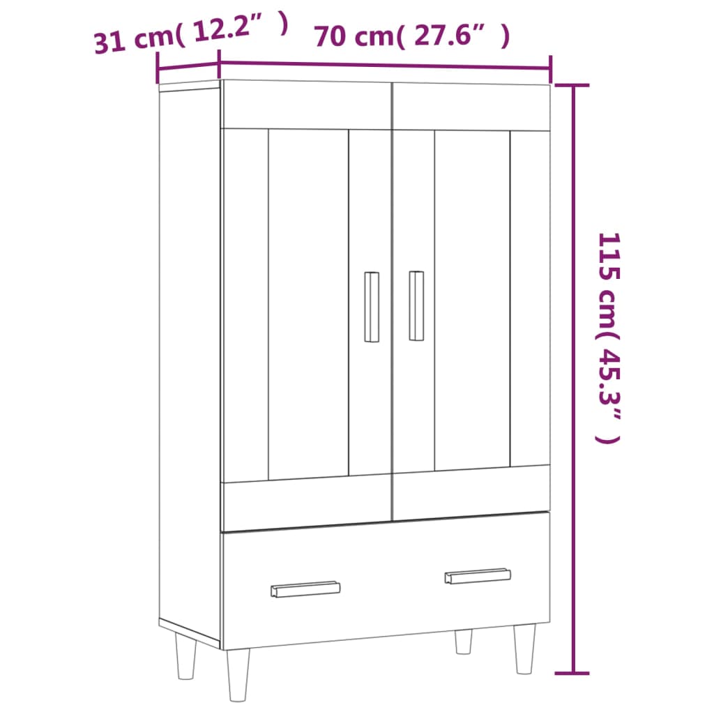 Highboard Sort 70x31x115 cm Træmateriale