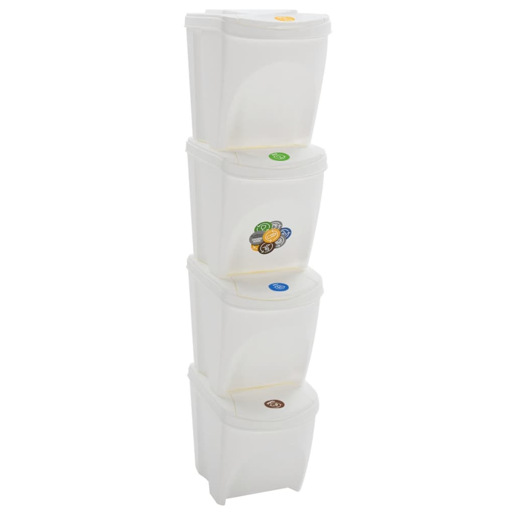 Stapelbare Mülleimer 4 Stk. Weiß 100 L Polypropylen
