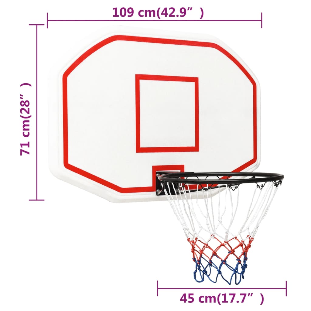 Basketball Bøjle Hvid 109x71x3 cm Polyethylen