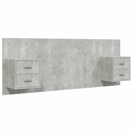 Kopfteil mit Nachttischen Betongrau Holzwerkstoff