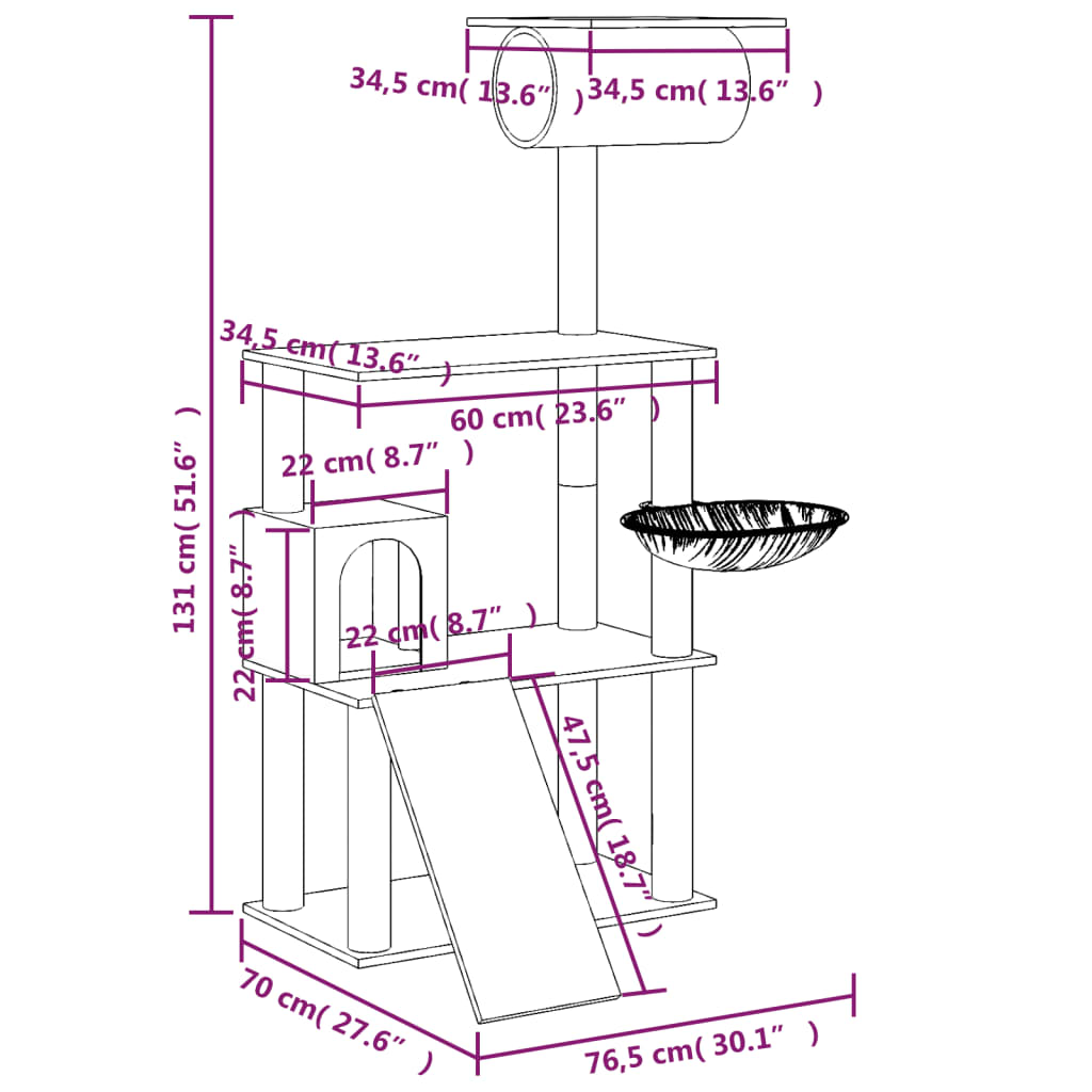 Kradsestolpe med sisal kradsestolpe mørkegrå 131 cm