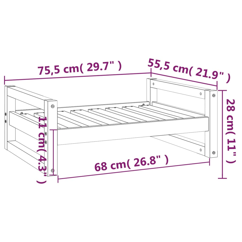 Hundebett Honigbraun 75,5x55,5x28 cm Massivholz Kiefer