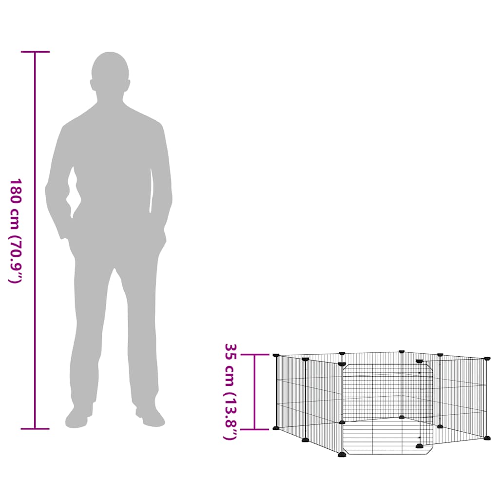 8-delt sæt Husdyrbur med dør Sort 35x35 cm Stål