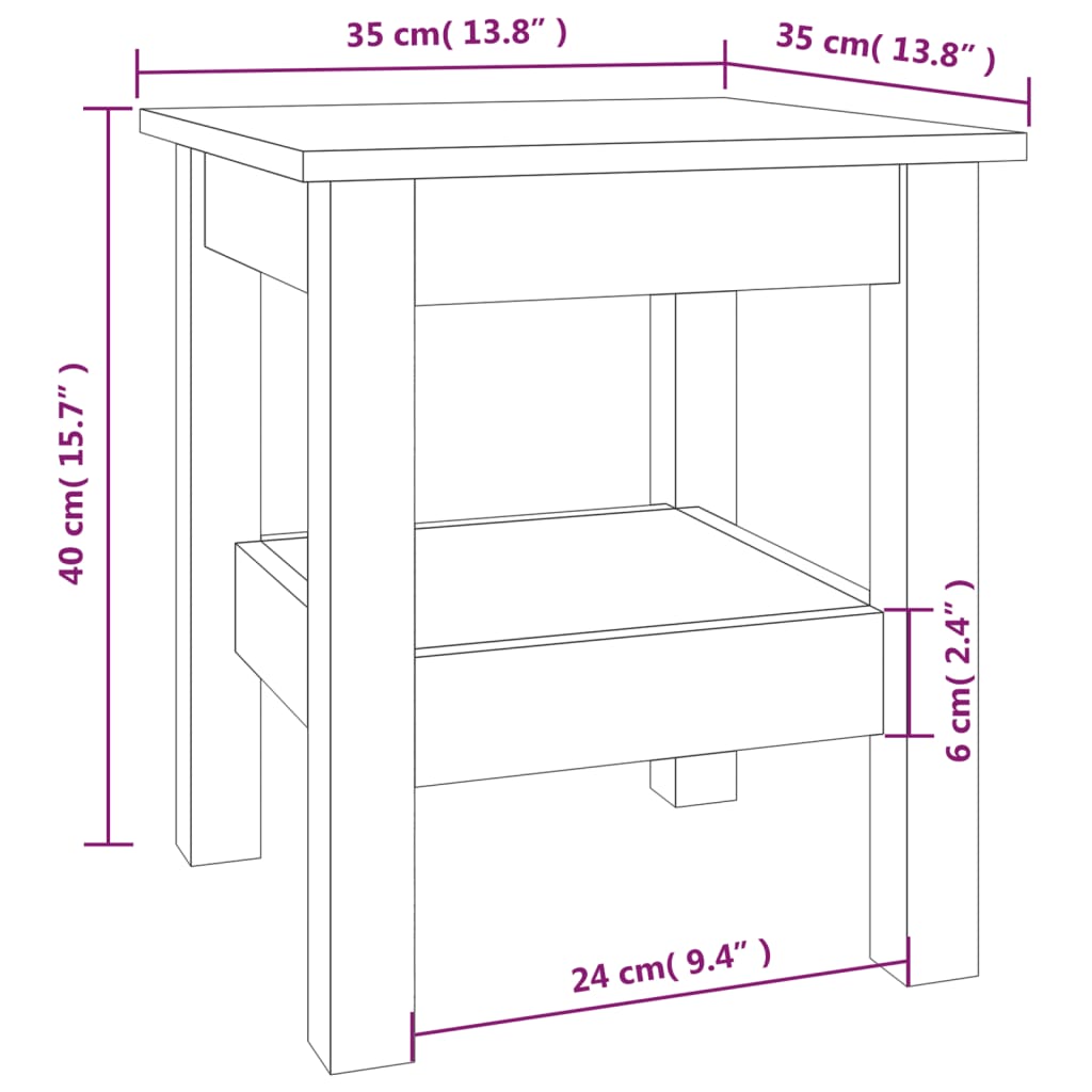 Sofabord Hvid 35x35x40 cm Massiv Fyr
