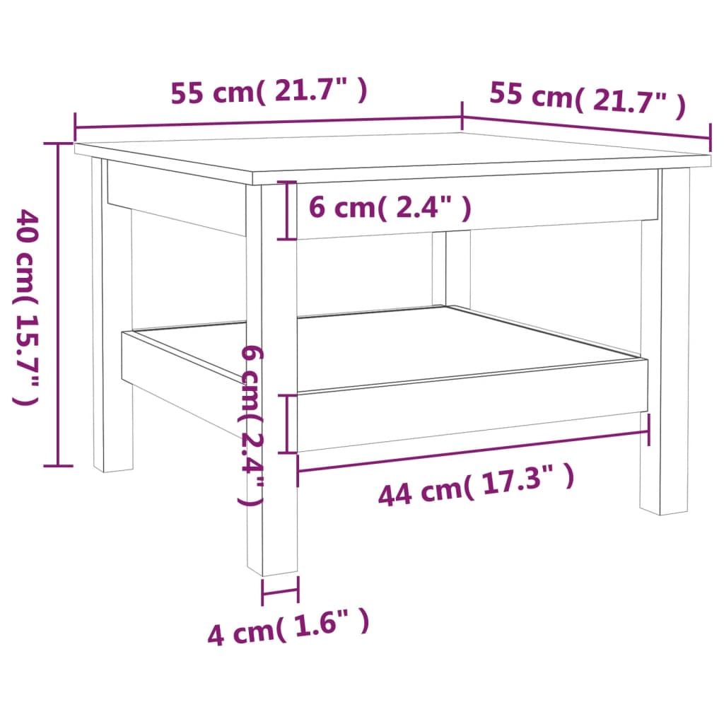 Sofabord honningbrunt 55x55x40 cm massivt fyrretræ