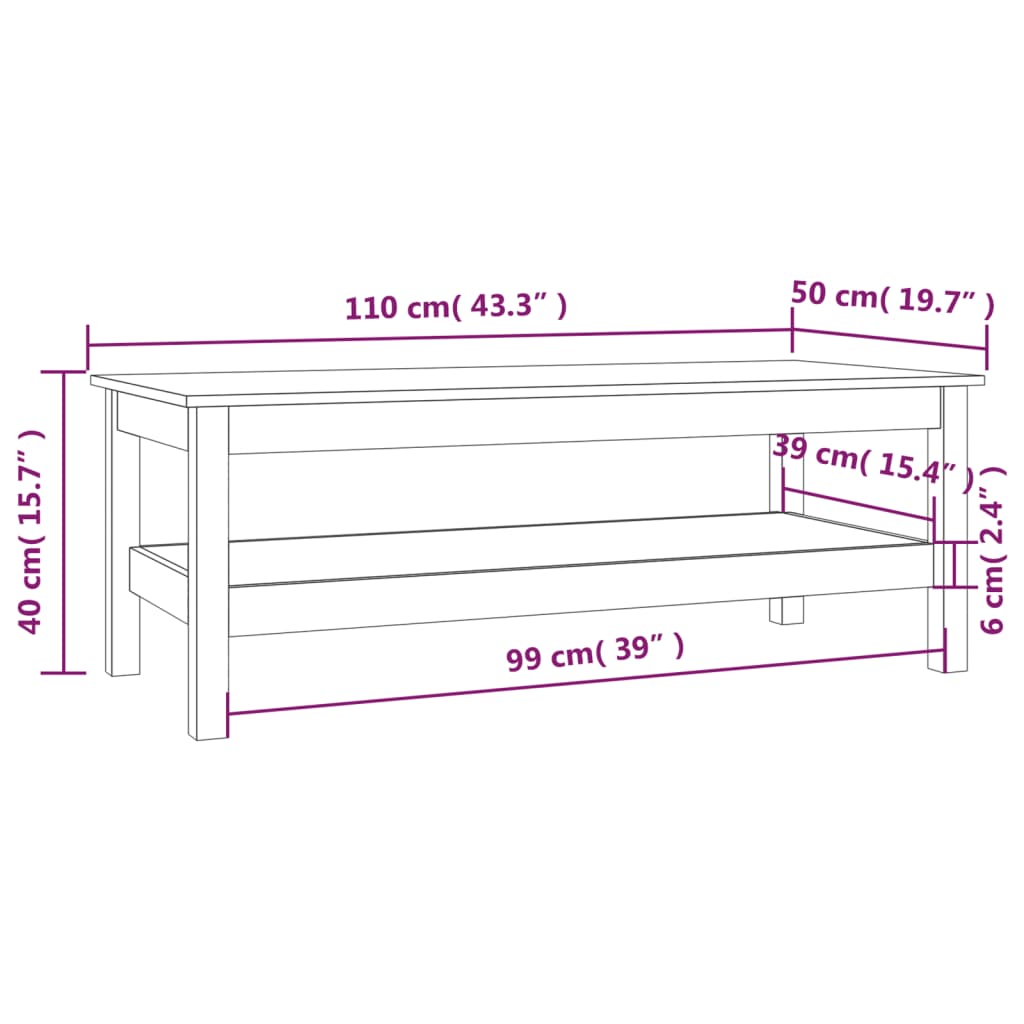 Sofabord honningbrunt 110x50x40 cm massivt fyrretræ