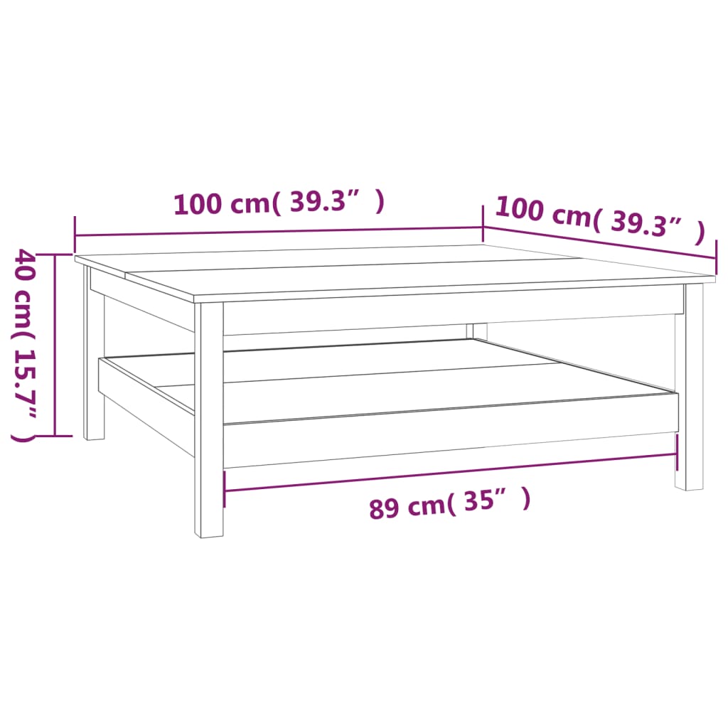 Sofabord 100x100x40 cm massivt fyrretræ