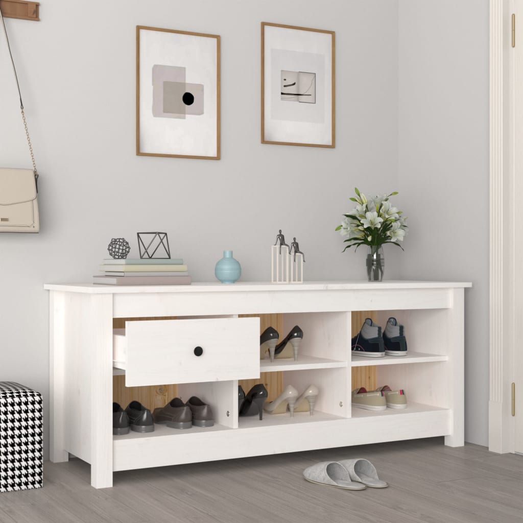 Skoskab Hvid 110x38x45,5 cm Massiv Fyr