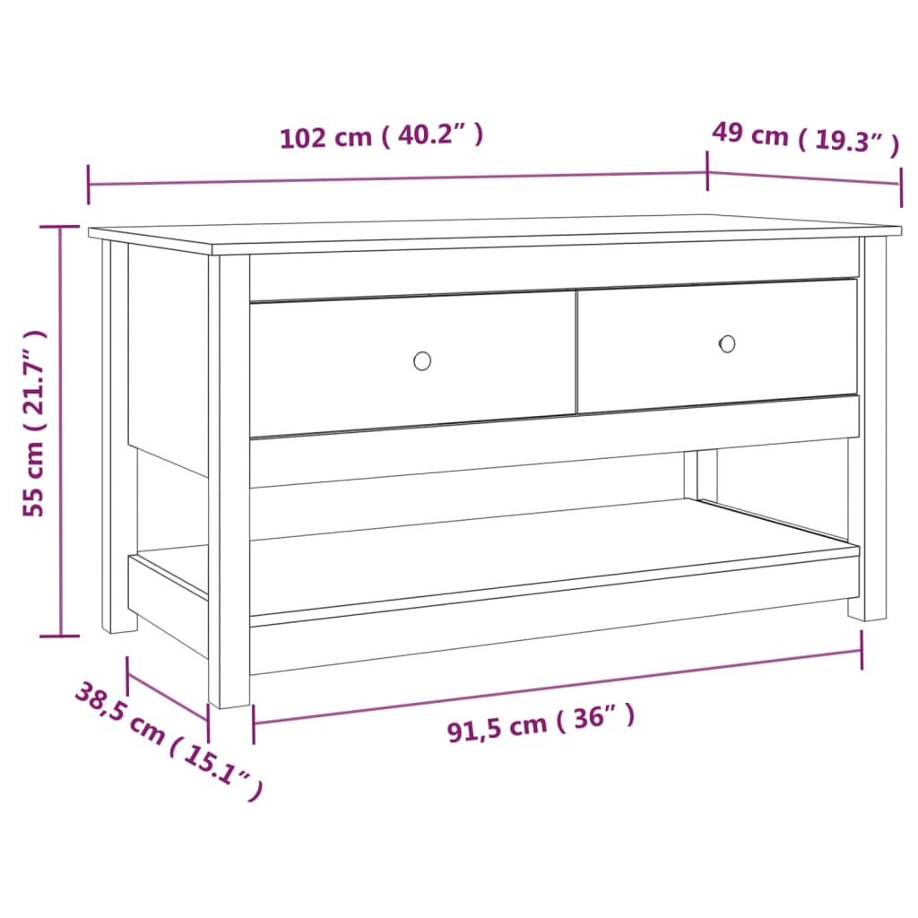 Sofabord Grå 102x49x55 cm Massiv Fyr