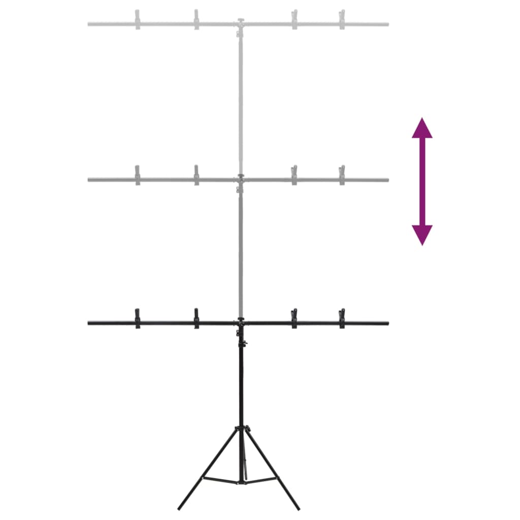 Baggrundsstativ T-Shape Sort 151x60x(70-200) cm