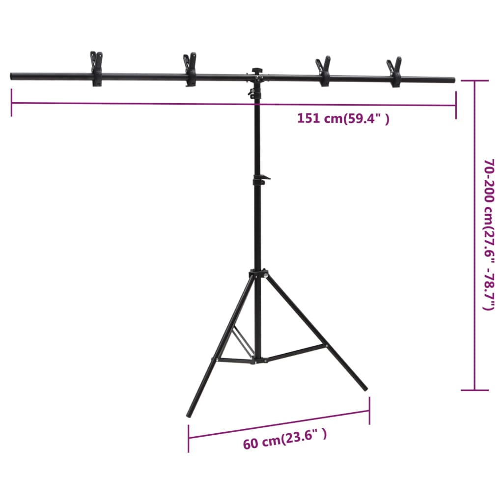 Baggrundsstativ T-Shape Sort 151x60x(70-200) cm