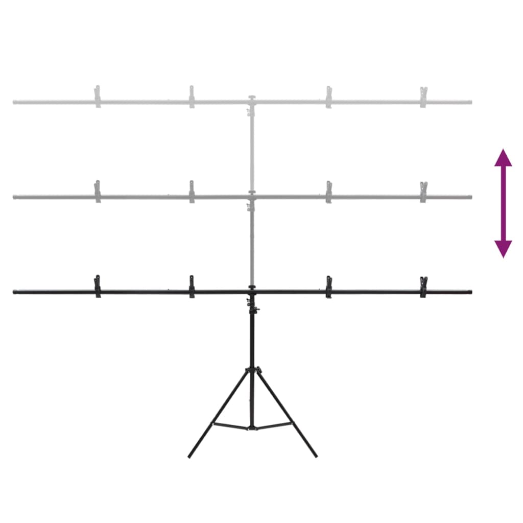 Baggrundsstativ T-Shape Sort 201x60x(70-200) cm
