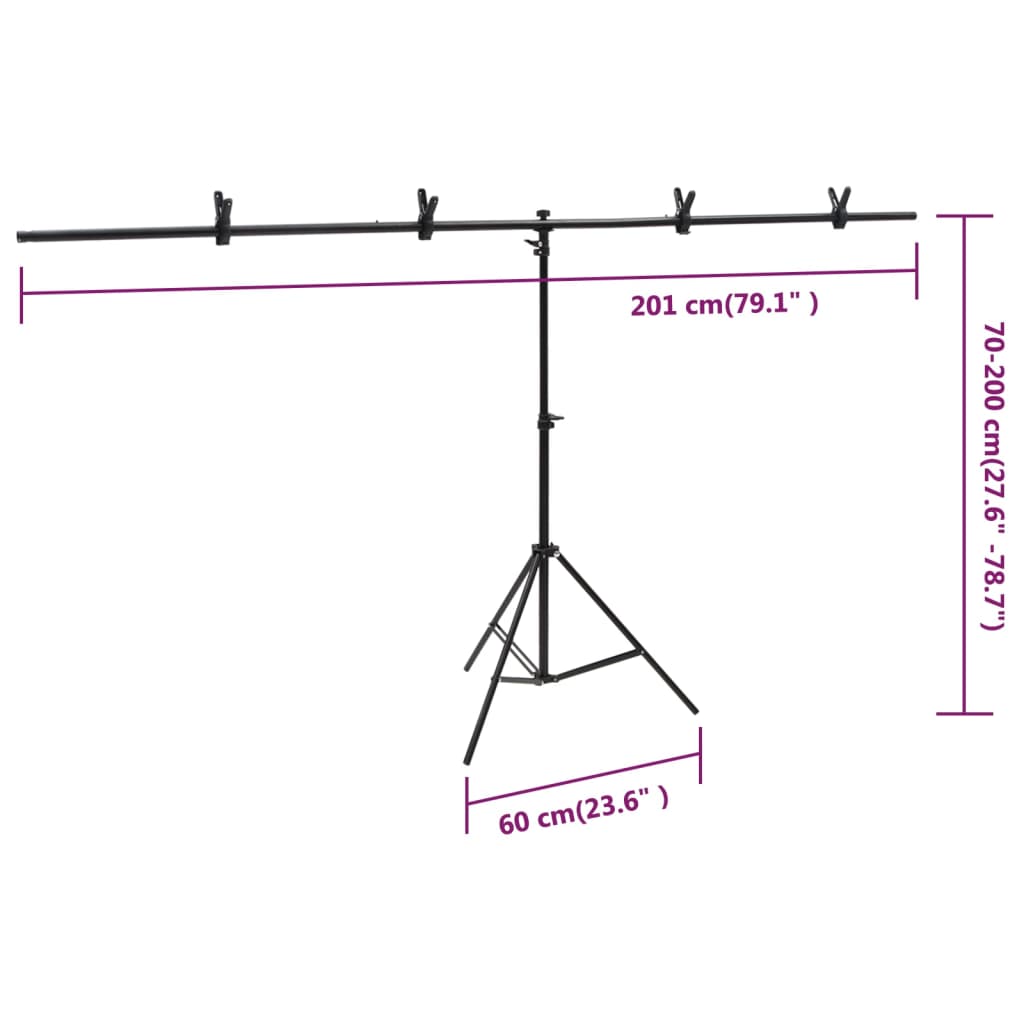 Baggrundsstativ T-Shape Sort 201x60x(70-200) cm