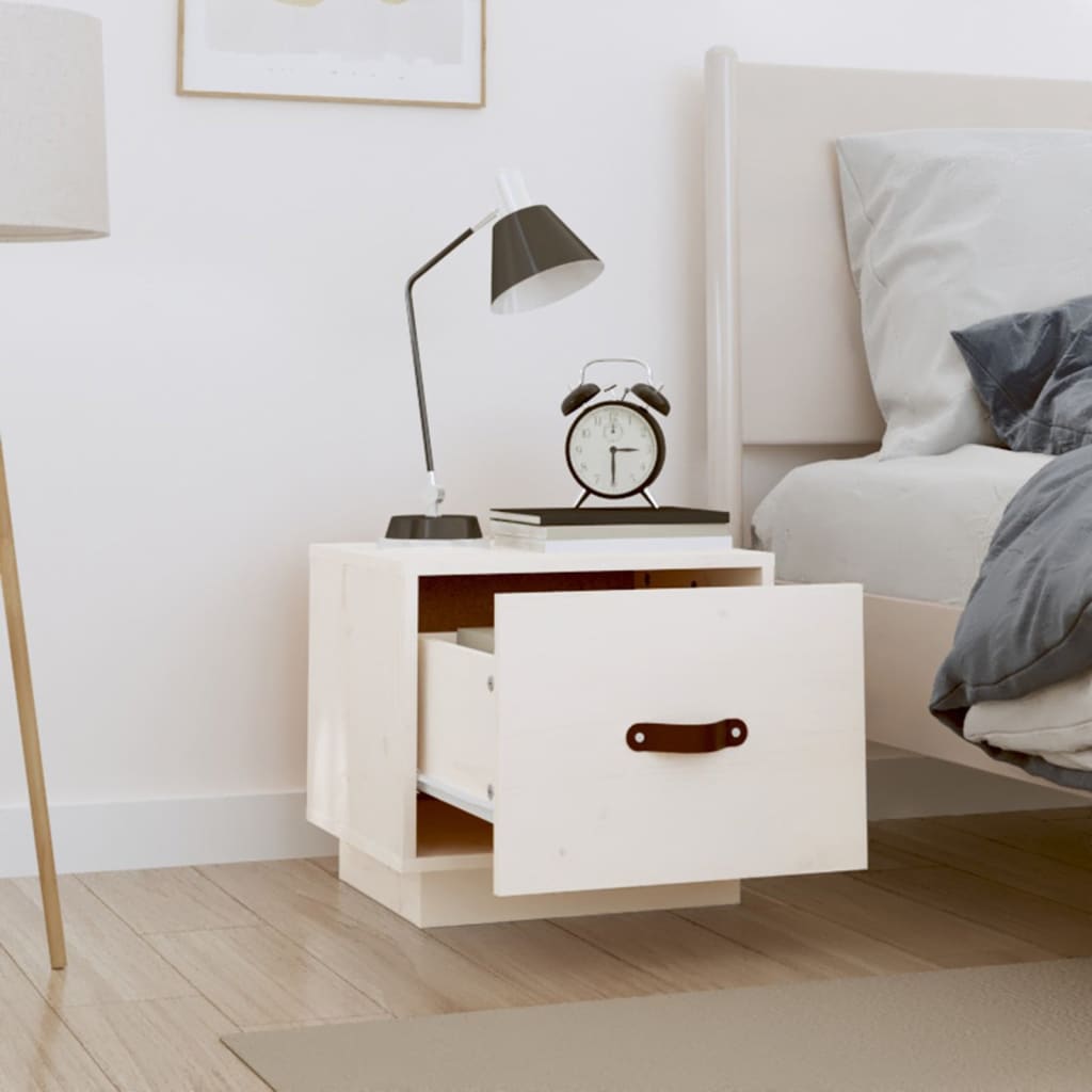 Sengeborde 2 stk Hvid 40x34x35 cm massiv fyrretræ