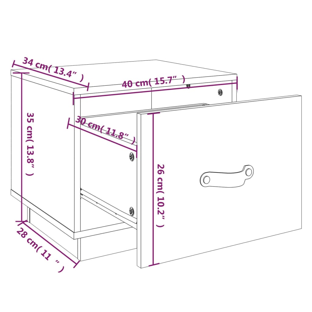 Sengeborde 2 stk Hvid 40x34x35 cm massiv fyrretræ