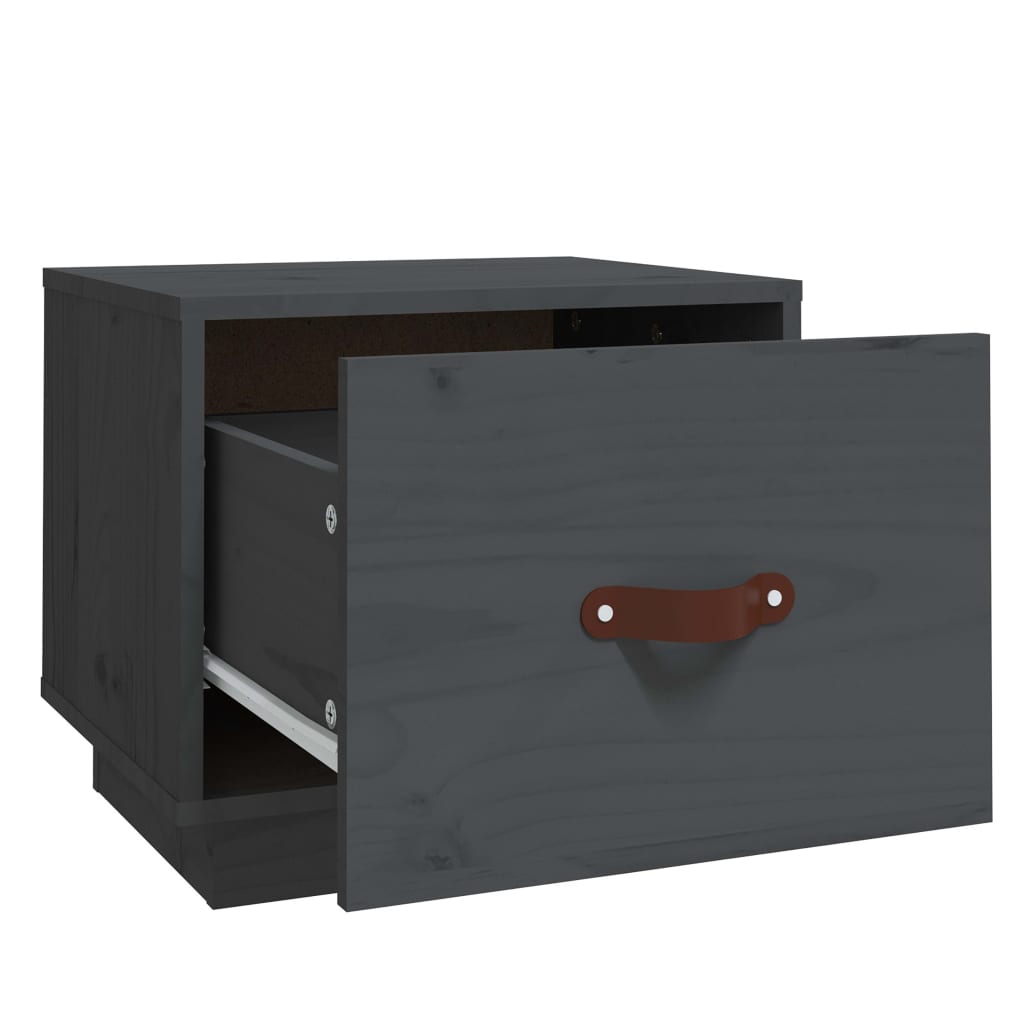 Sengeborde 2 stk Grå 40x34x35 cm massiv fyrretræ