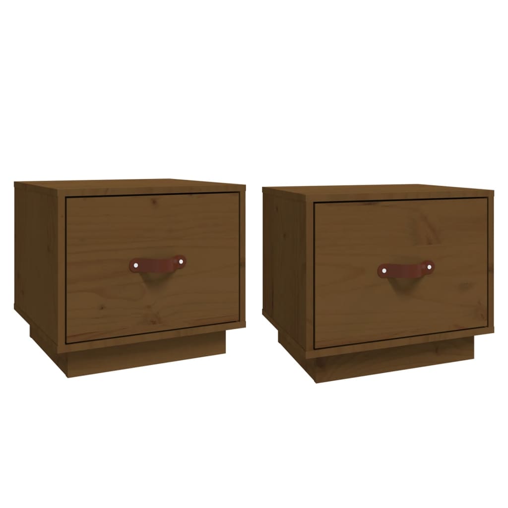 Sengeborde 2 stk Honningbrun 40x34x35 cm massiv fyrretræ