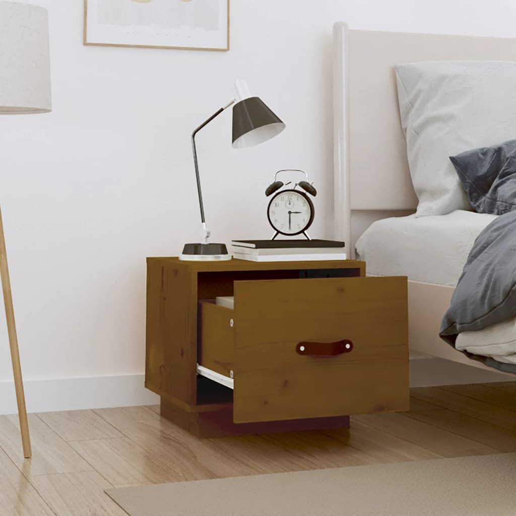 Sengeborde 2 stk Honningbrun 40x34x35 cm massiv fyrretræ