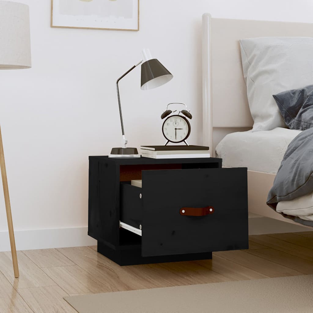Sengeborde 2 stk Sort 40x34x35 cm massiv fyrretræ