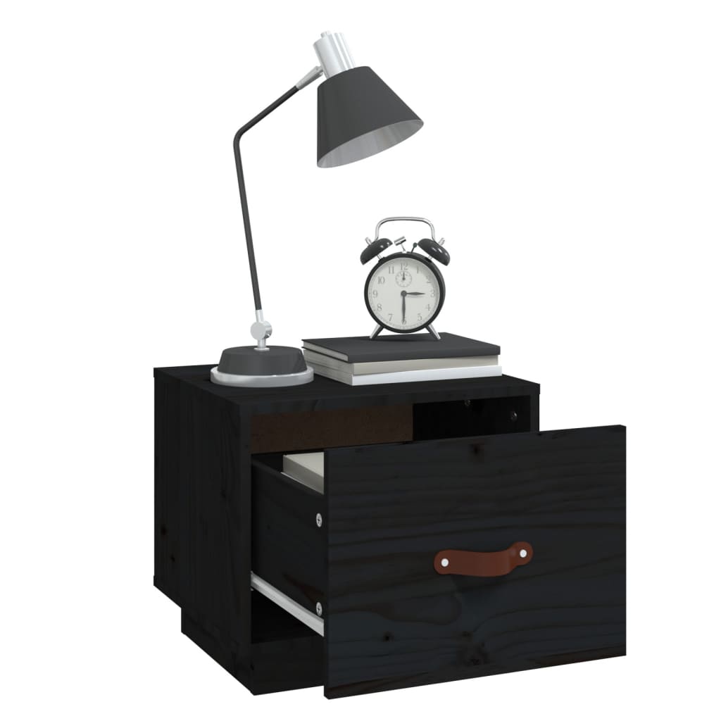 Sengeborde 2 stk Sort 40x34x35 cm massiv fyrretræ