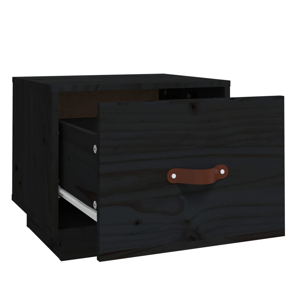 Sengeborde 2 stk Sort 40x34x35 cm massiv fyrretræ