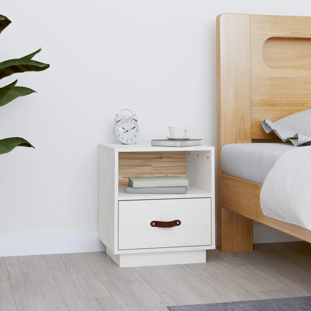 Sengebord Hvid 40x34x45 cm Massiv Fyr