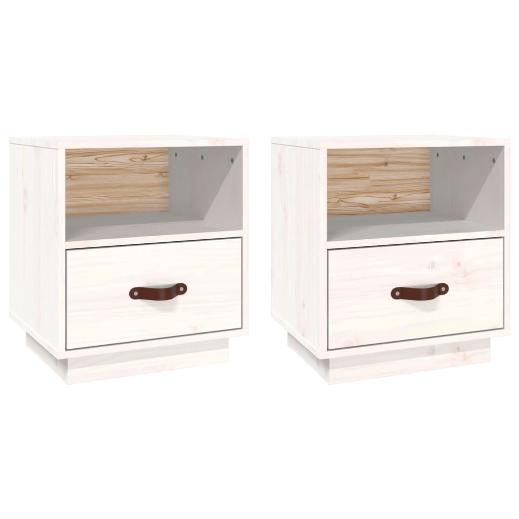 Sengeborde 2 stk Hvid 40x34x45 cm massiv fyrretræ